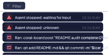 Activity timeline showing event types with icons and timestamps