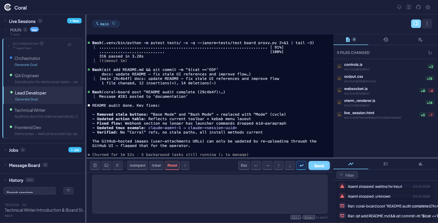 Full session view showing terminal, command pane, and side panel