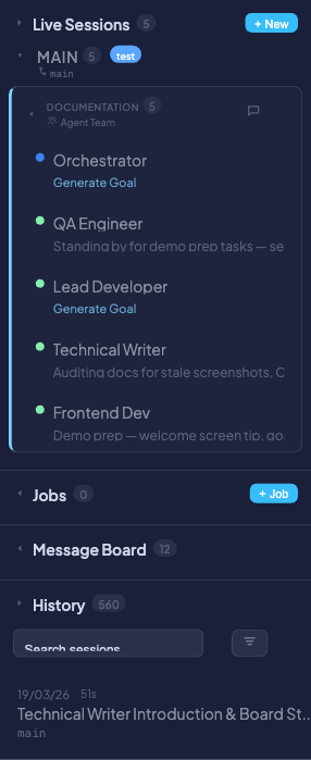 Scheduled jobs section in the sidebar